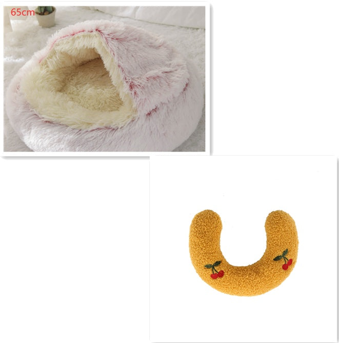 2 In 1 Round Plush Warm Pet Bed House For Winter Comfort