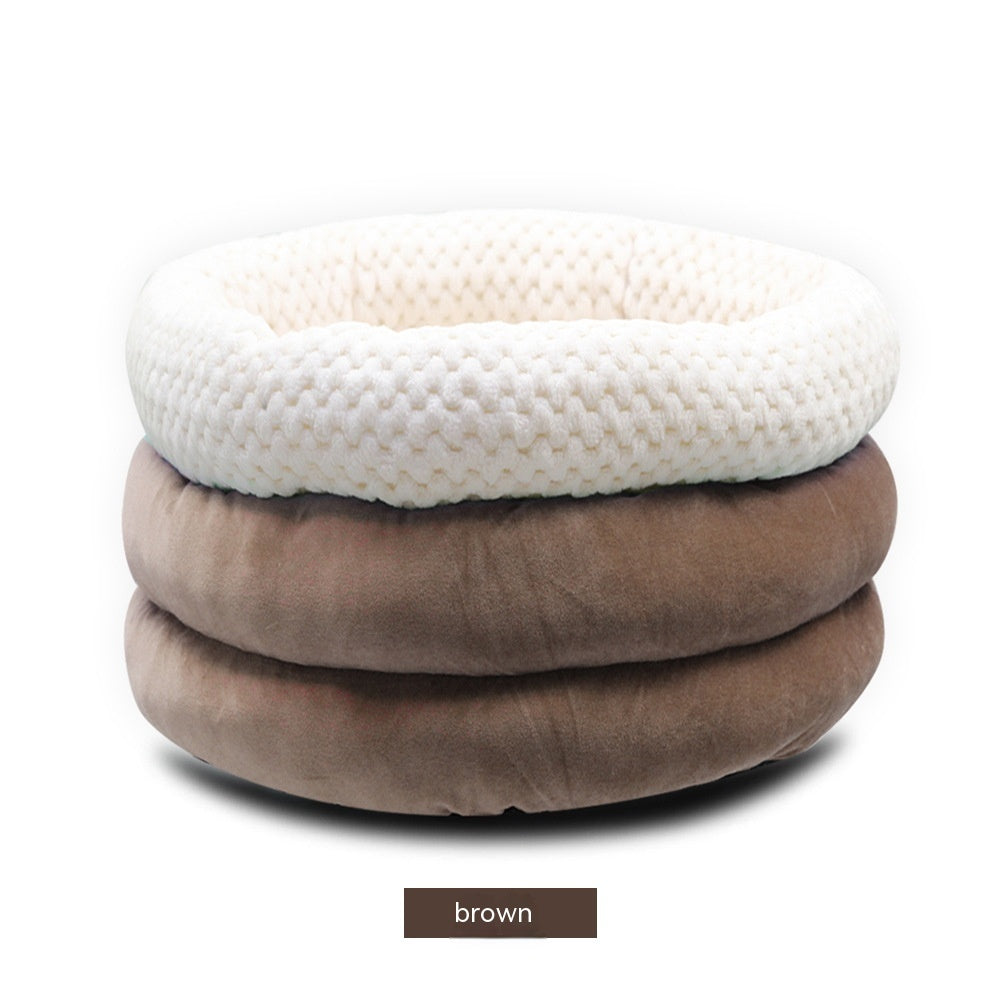 Semi Closed Round Ice Velvet Pet Deep Sleep Bed For Comfort