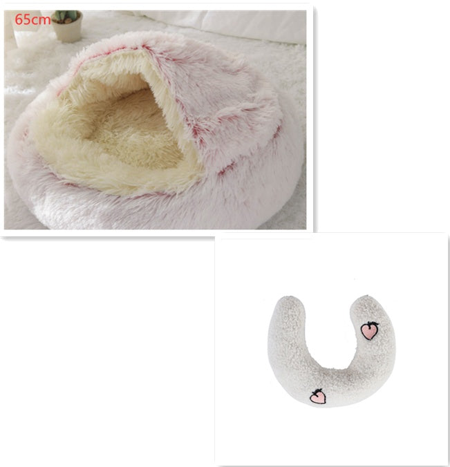2 In 1 Round Plush Warm Pet Bed House For Winter Comfort