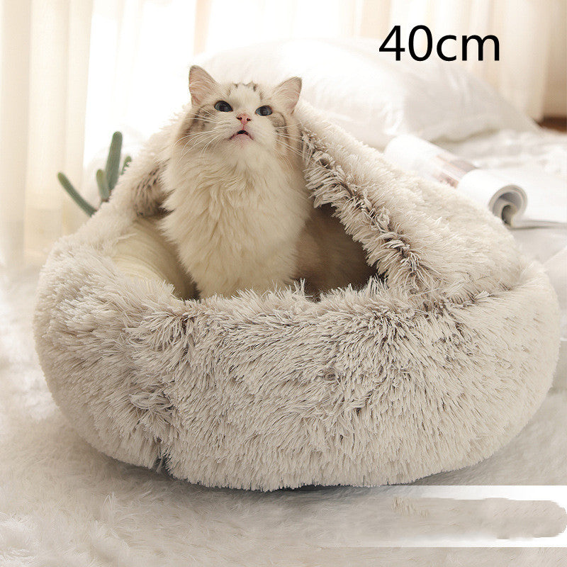 2 In 1 Round Plush Warm Pet Bed House For Winter Comfort