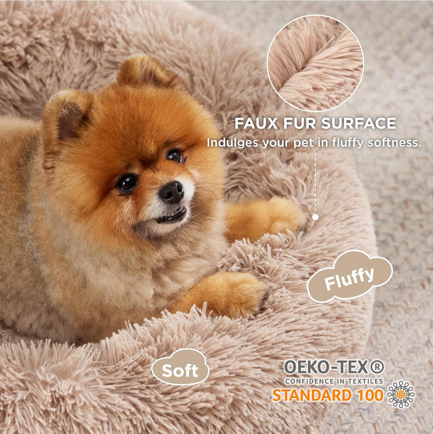 Pet Round Plush Bed Non-Slip Soft Fluffy Indoor Nest