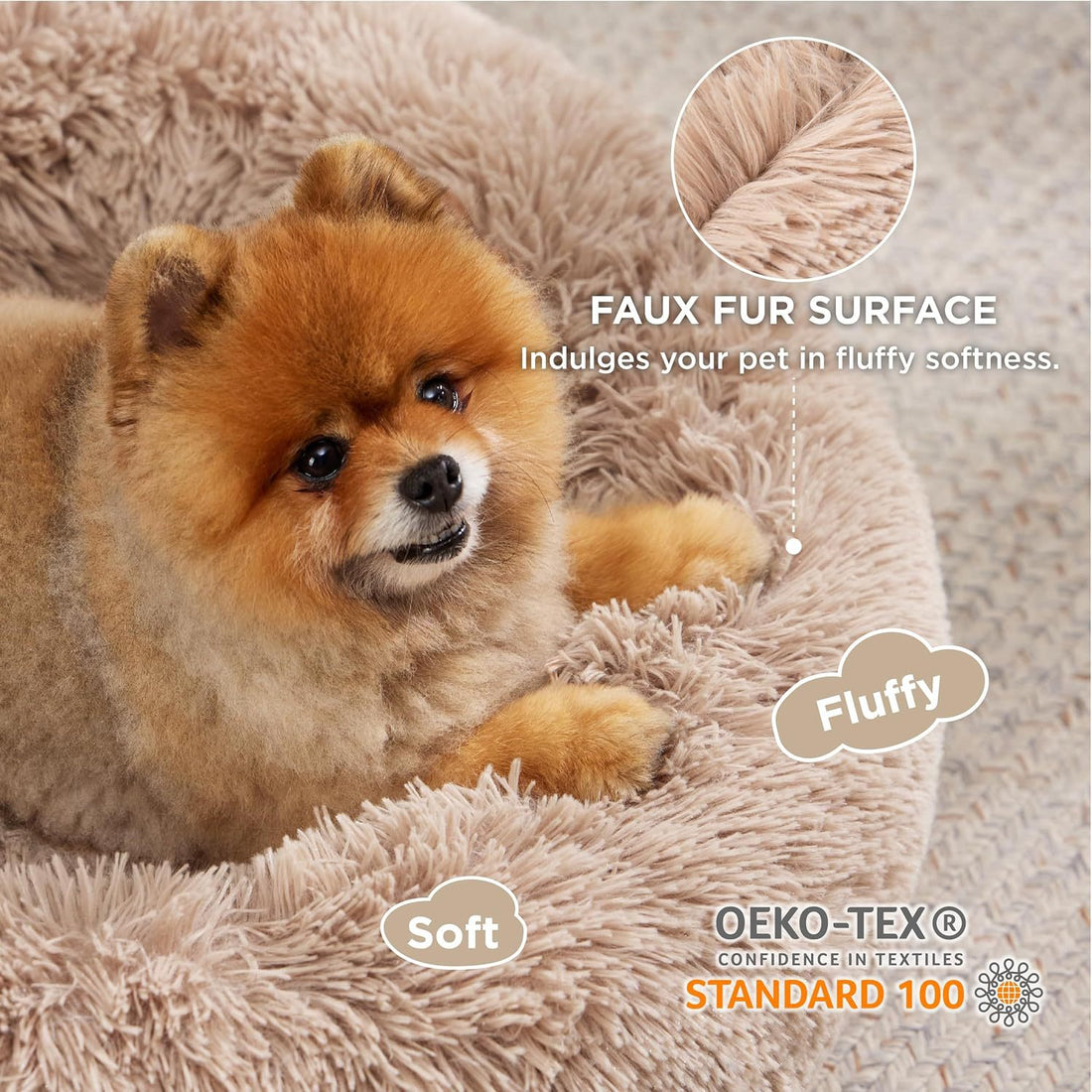 Pet Round Plush Bed Non-Slip Soft Fluffy Indoor Nest