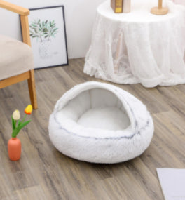 2 In 1 Round Plush Warm Pet Bed House For Winter Comfort