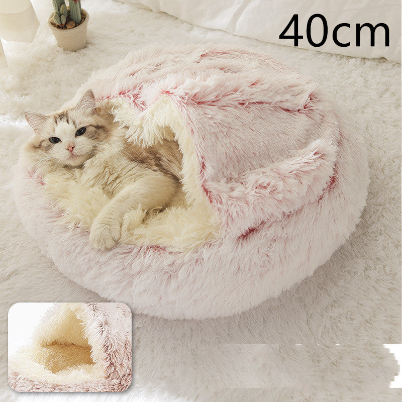 2 In 1 Round Plush Warm Pet Bed House For Winter Comfort