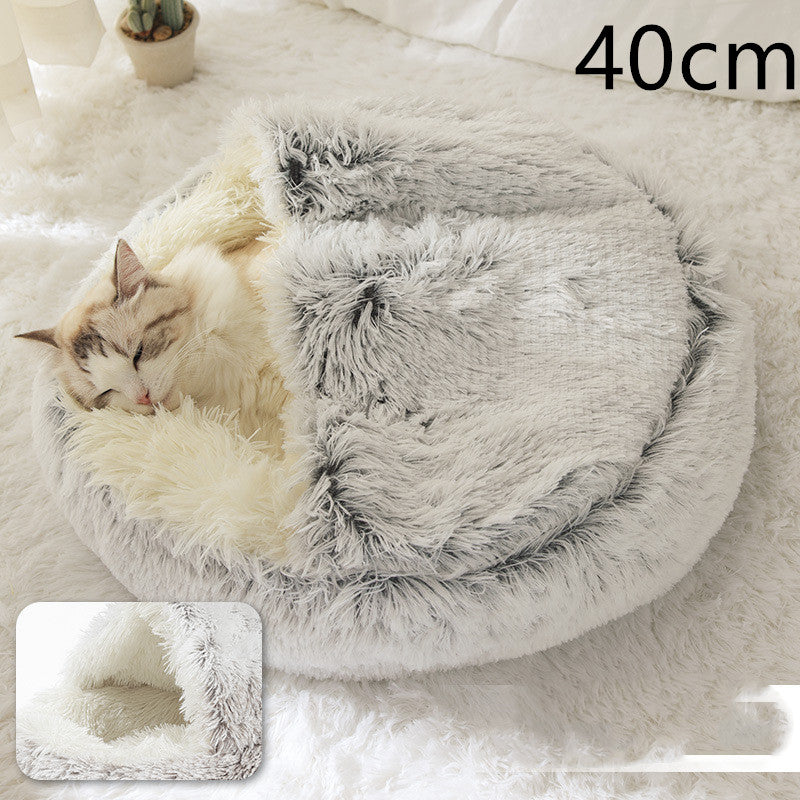 2 In 1 Round Plush Warm Pet Bed House For Winter Comfort