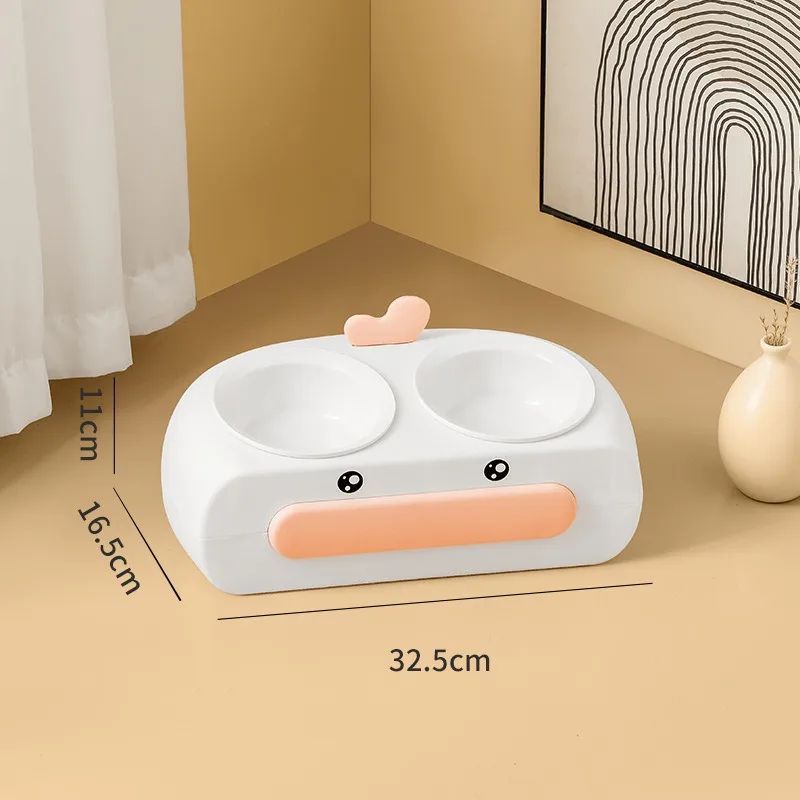 Duck Design Pet Double Feeding Bowl Tray Set