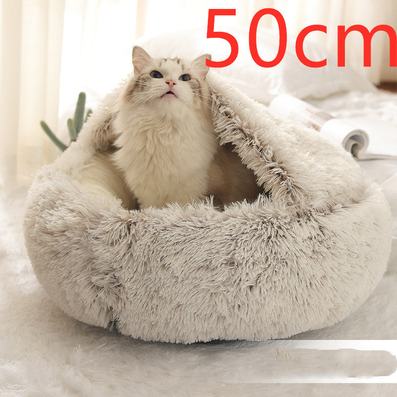 2 In 1 Round Plush Warm Pet Bed House For Winter Comfort