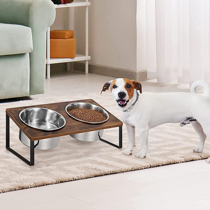 Wood And Iron Pet Feeding Bowl Stand Rack
