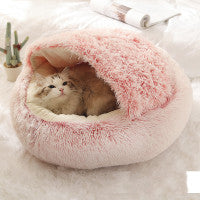 2 In 1 Round Plush Warm Pet Bed House For Winter Comfort
