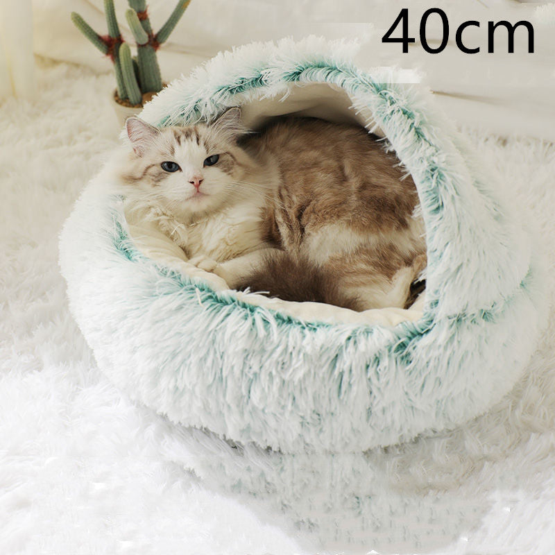 2 In 1 Round Plush Warm Pet Bed House For Winter Comfort