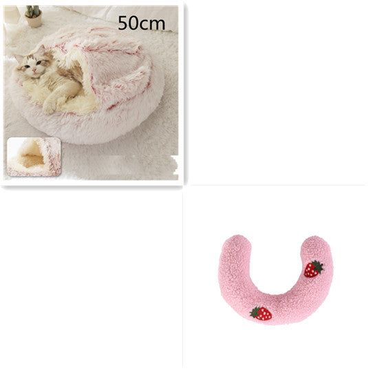 2 In 1 Round Plush Warm Pet Bed House For Winter Comfort