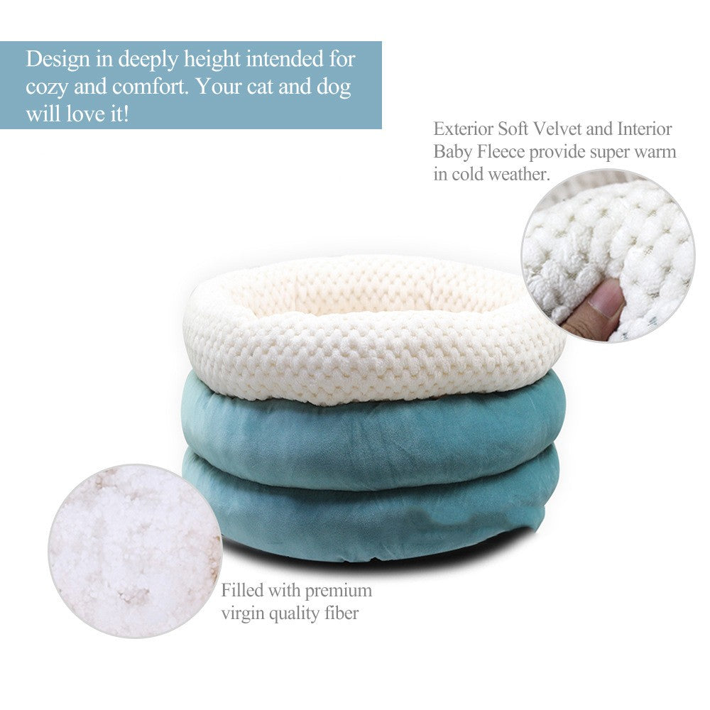 Semi Closed Round Ice Velvet Pet Deep Sleep Bed For Comfort
