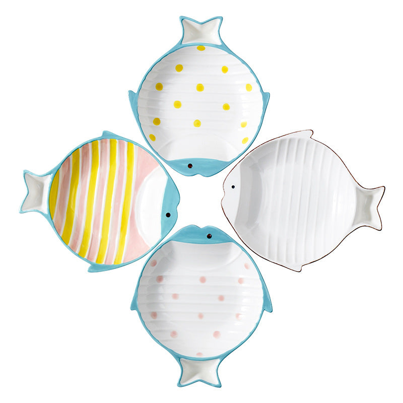 Fish Shaped Ceramic Pet Feeding Bowl For Food And Water