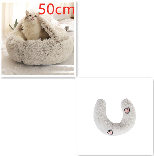 2 In 1 Round Plush Warm Pet Bed House For Winter Comfort