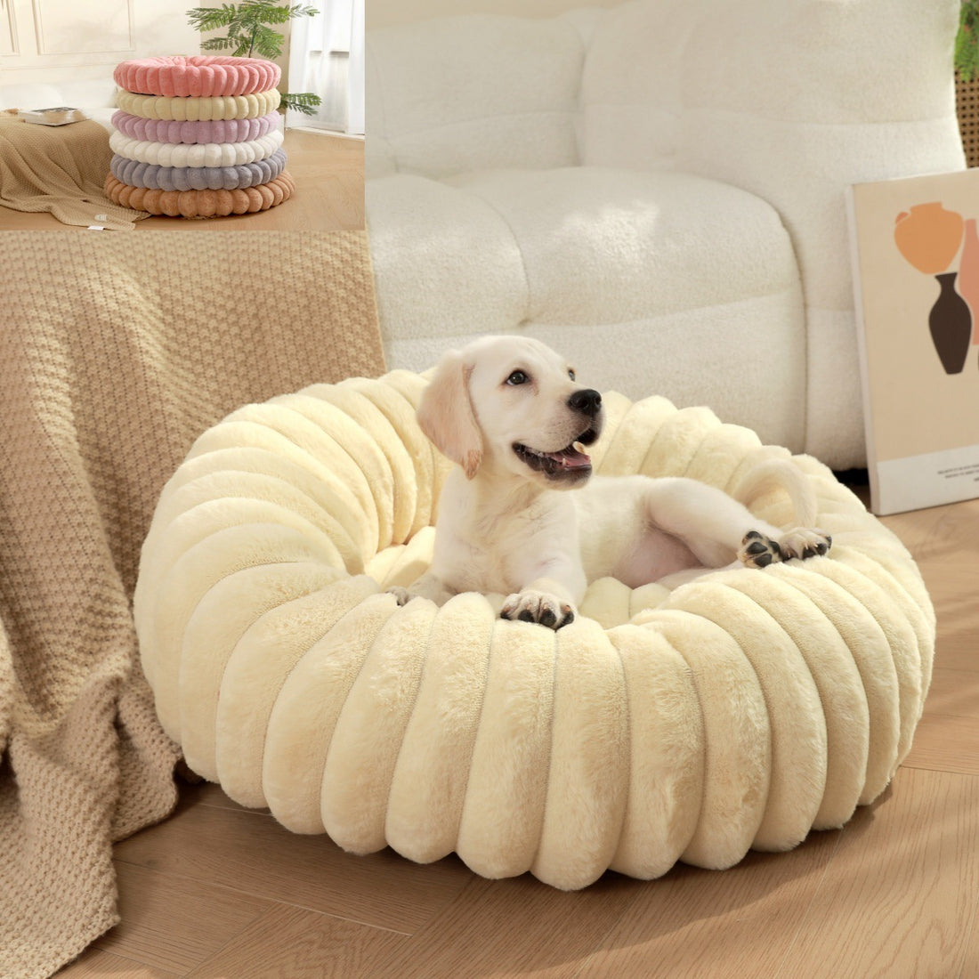 Plush Warm Round Pet Nest Bed Soft Winter Kennel
