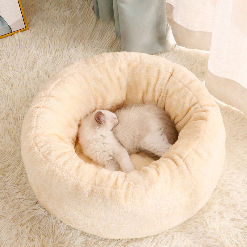 Long Plush Donut Style Pet Bed Warm Cushion Mat