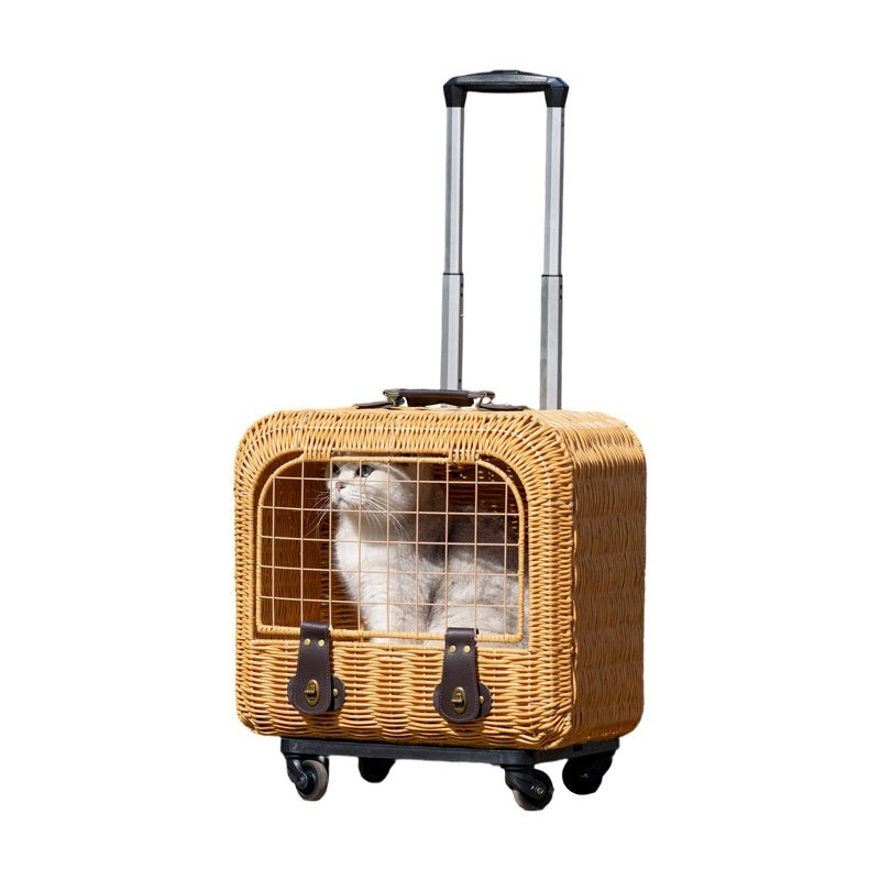 Pet Woven Rattan Carrier Bag Ventilated Portable Travel Design