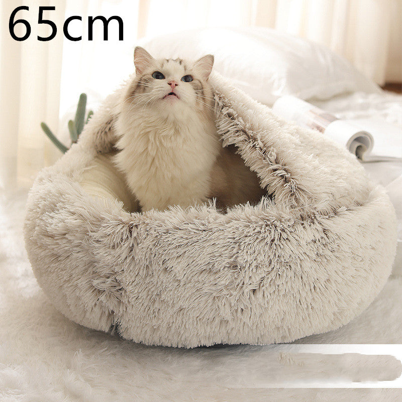 2 In 1 Round Plush Warm Pet Bed House For Winter Comfort
