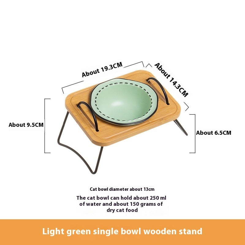 Pet Wooden Ceramic Bowl Rack Anti-Tumble Feeding Water Station