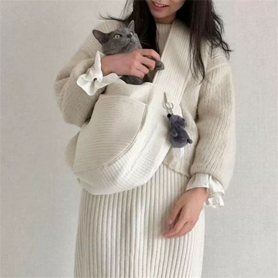 Handmade Canvas Pet Carrier Bag Breathable Travel Shoulder Tote
