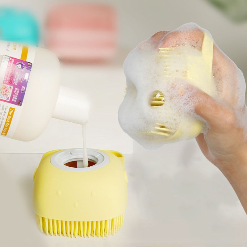 Soft Silicone Pet Bath Brush With Shampoo Dispenser