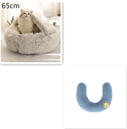 2 In 1 Round Plush Warm Pet Bed House For Winter Comfort