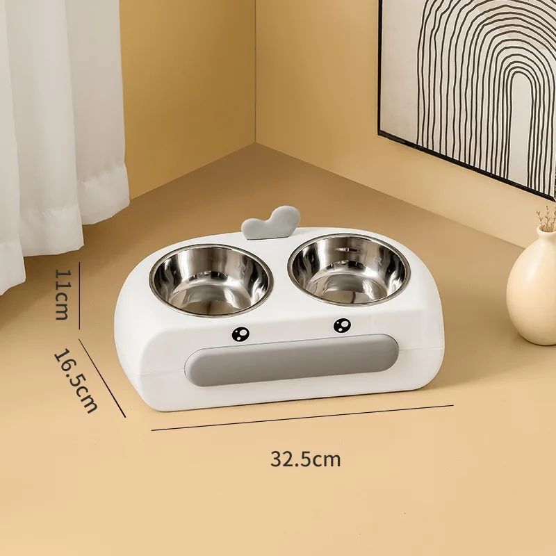 Duck Design Pet Double Feeding Bowl Tray Set
