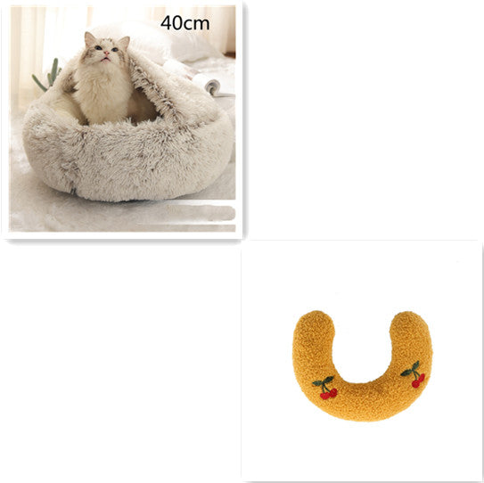 2 In 1 Round Plush Warm Pet Bed House For Winter Comfort