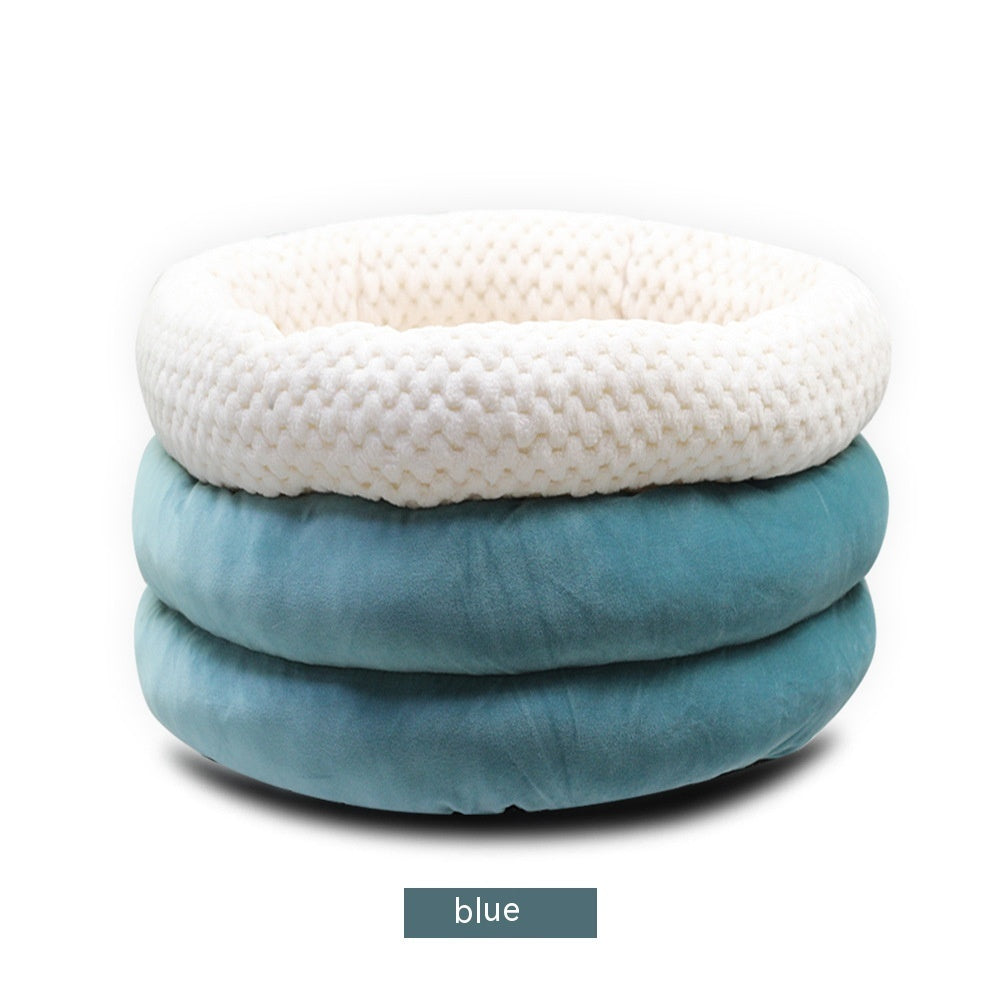 Semi Closed Round Ice Velvet Pet Deep Sleep Bed For Comfort