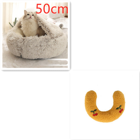 2 In 1 Round Plush Warm Pet Bed House For Winter Comfort