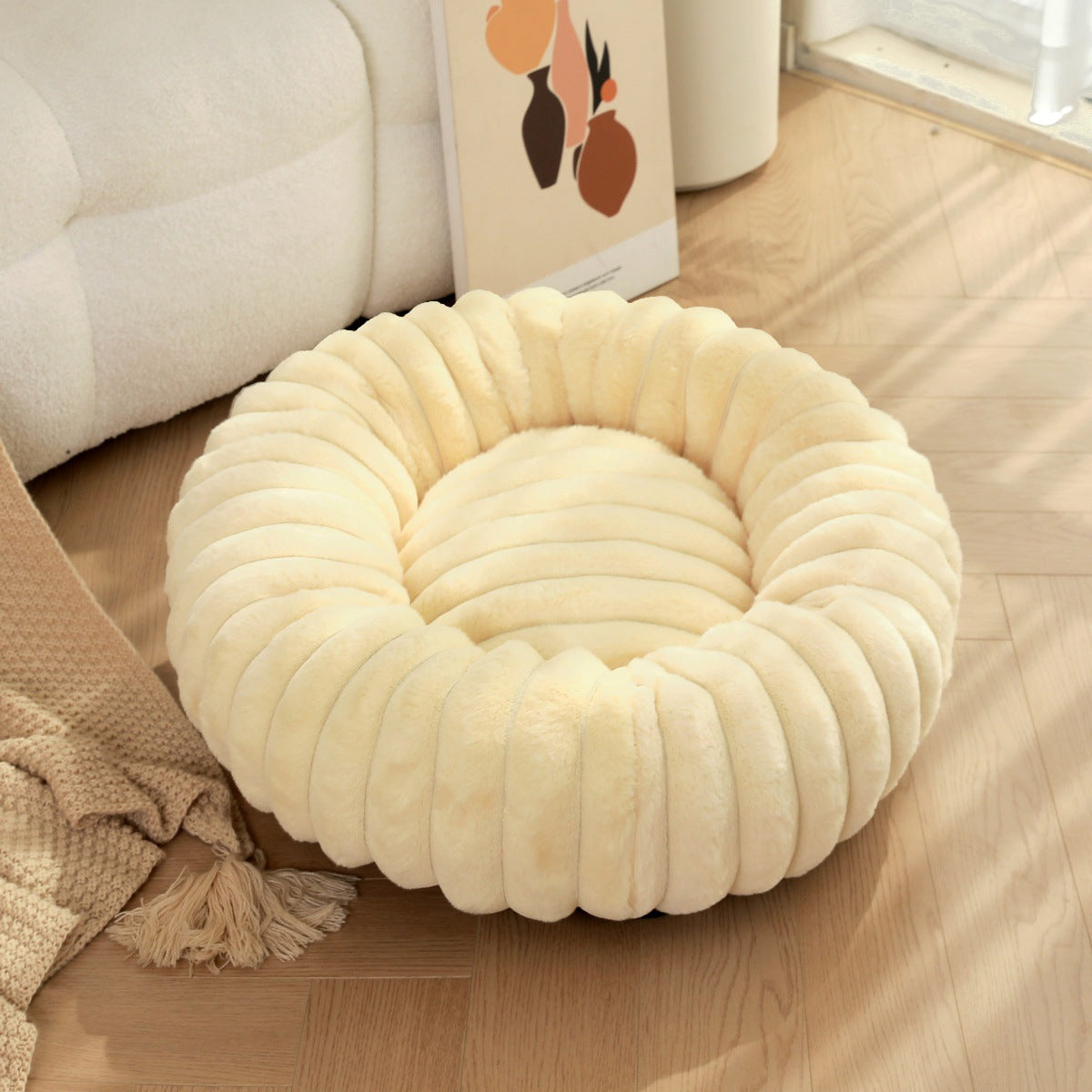 Plush Warm Round Pet Nest Bed Soft Winter Kennel