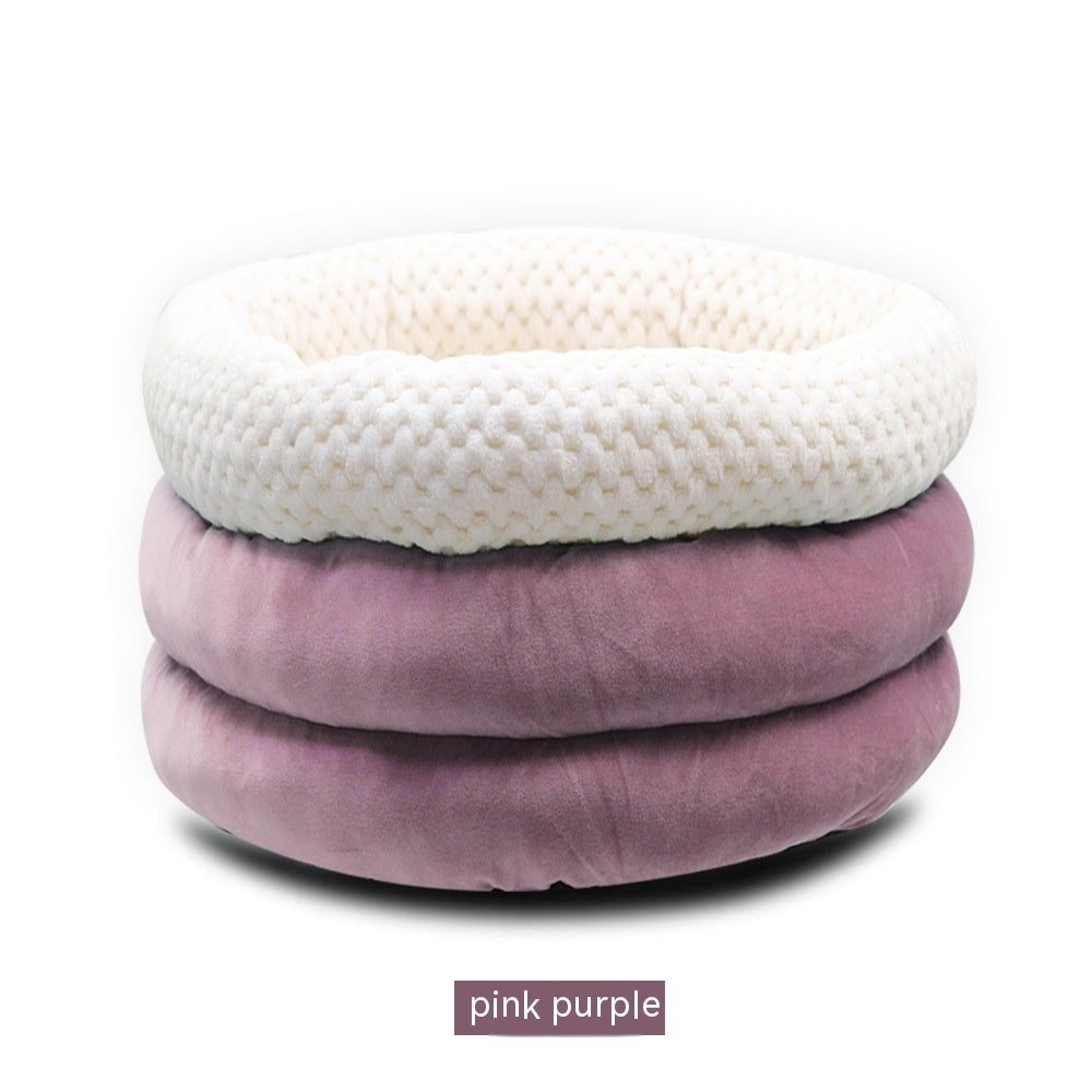 Semi Closed Round Ice Velvet Pet Deep Sleep Bed For Comfort