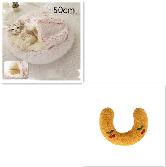 2 In 1 Round Plush Warm Pet Bed House For Winter Comfort