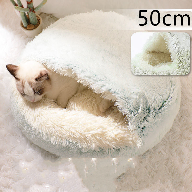 2 In 1 Round Plush Warm Pet Bed House For Winter Comfort