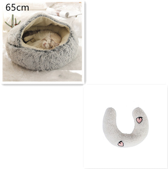 2 In 1 Round Plush Warm Pet Bed House For Winter Comfort