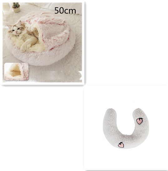 2 In 1 Round Plush Warm Pet Bed House For Winter Comfort