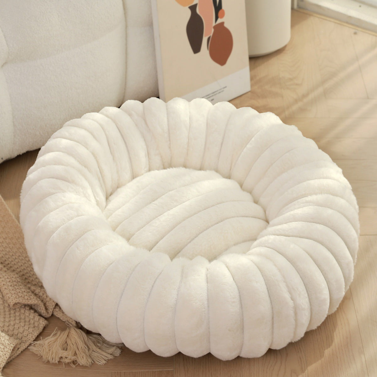 Plush Warm Round Pet Nest Bed Soft Winter Kennel