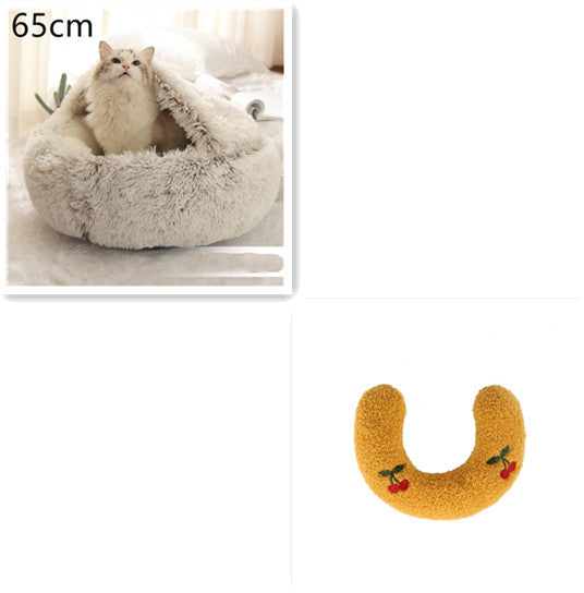 2 In 1 Round Plush Warm Pet Bed House For Winter Comfort