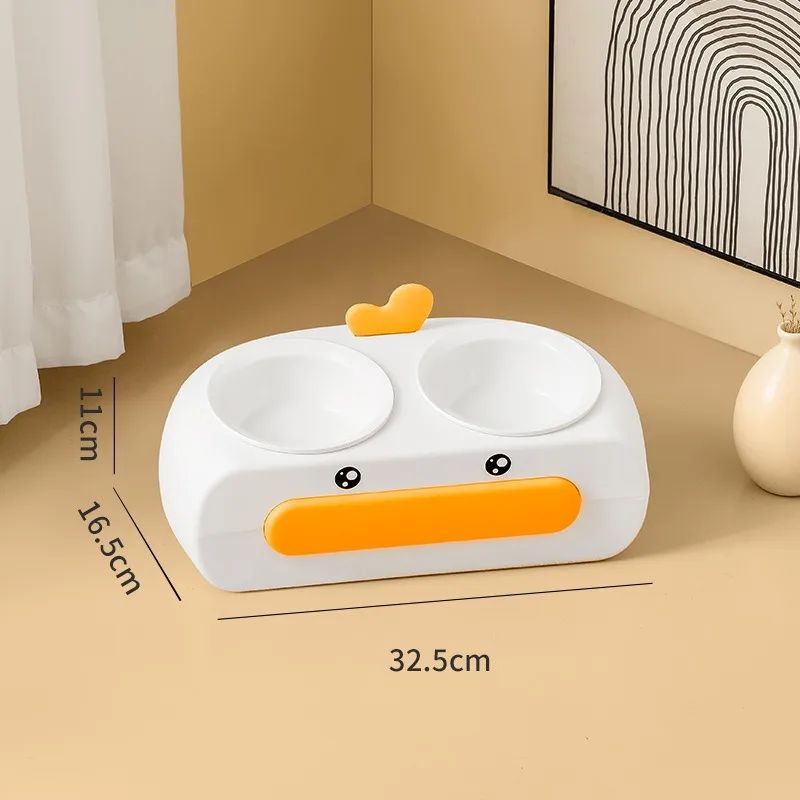 Duck Design Pet Double Feeding Bowl Tray Set