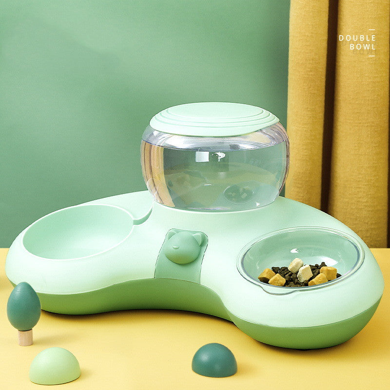 Pet Crescent Automatic Drinking Water Feeding Double Bowl