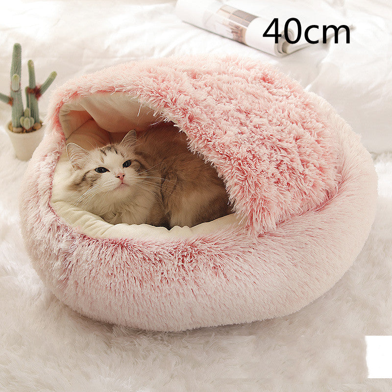 2 In 1 Round Plush Warm Pet Bed House For Winter Comfort