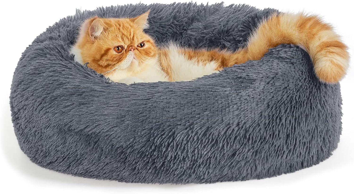 Pet Round Plush Bed Non-Slip Soft Fluffy Indoor Nest