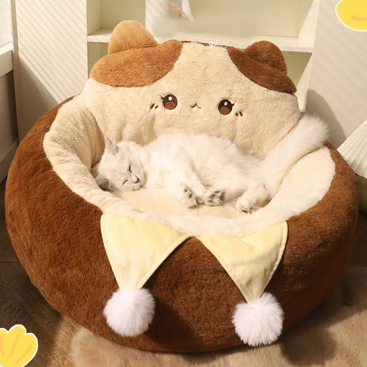 Round Soft Pet Bed Warm Deep Sleep Cushion Nest