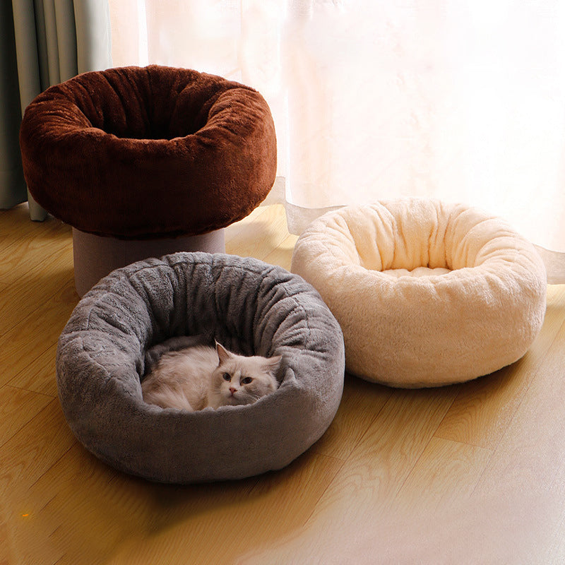 Long Plush Donut Style Pet Bed Warm Cushion Mat