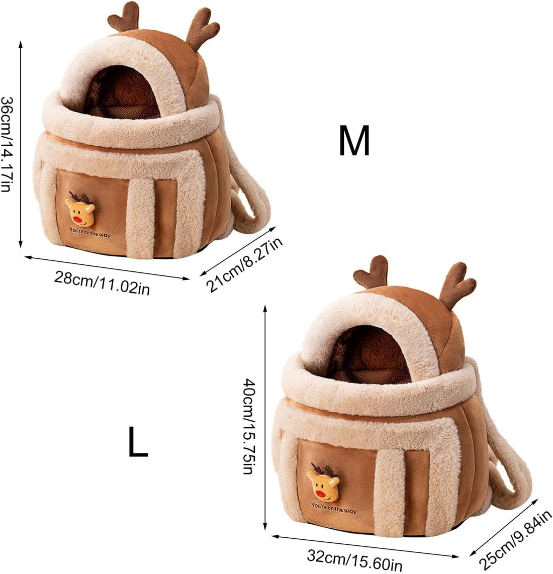 Pet Carrier Backpack Winter Plush Reindeer Travel Bag With Hand Warmers