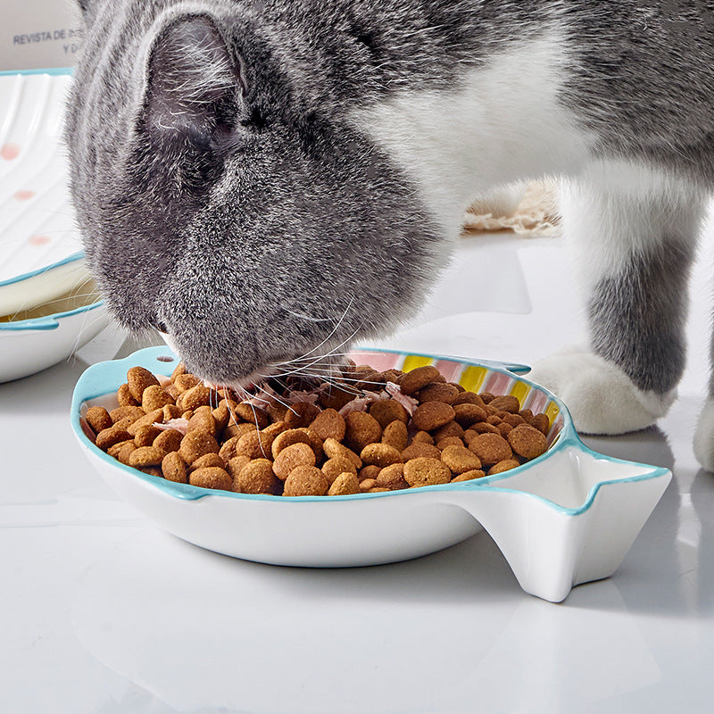 Fish Shaped Ceramic Pet Feeding Bowl For Food And Water