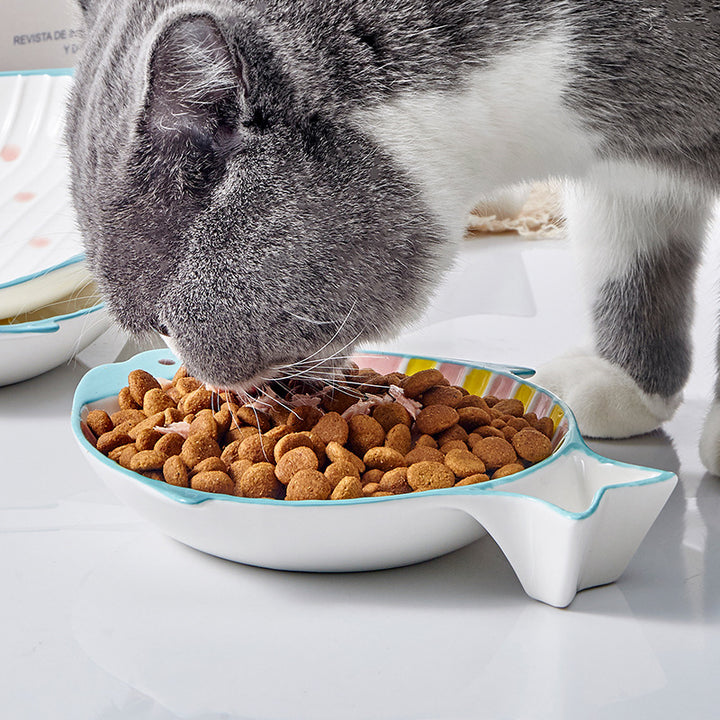 Fish Shaped Ceramic Pet Feeding Bowl For Food And Water