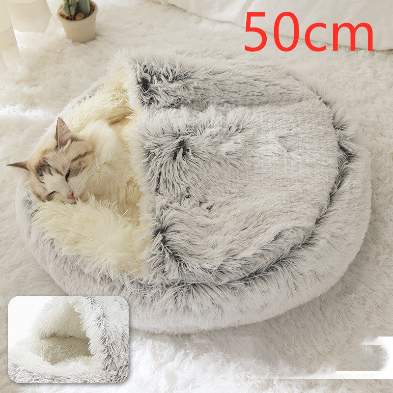 2 In 1 Round Plush Warm Pet Bed House For Winter Comfort