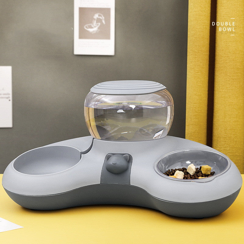 Pet Crescent Automatic Drinking Water Feeding Double Bowl
