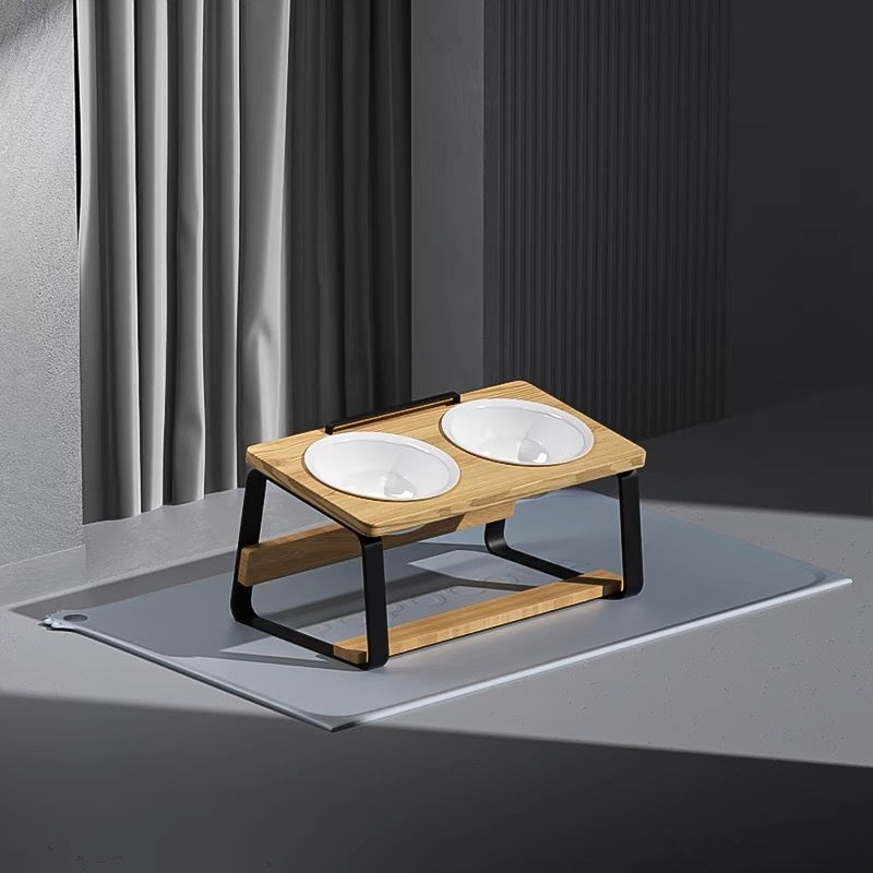 Pet Wooden Ceramic Bowl Rack Anti-Tumble Feeding Water Station